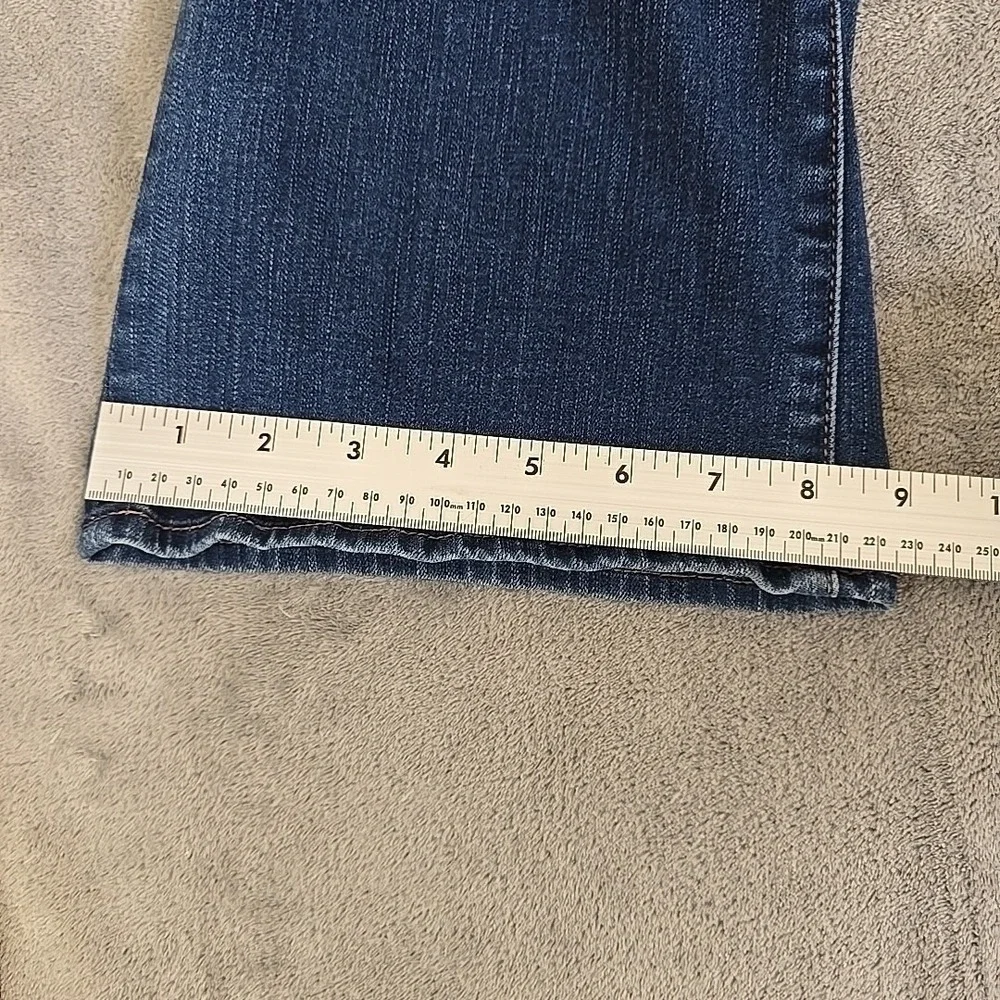 American Eagle Jeans Womens 8 Blue Kick Boot Long Dark Wash Super Stretch Flare - Picture 9 of 10